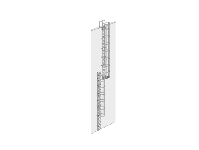 Grafik einer Steigleiter, die an einer Fassade montiert ist